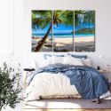 Obraz Wieloczęściowy Tropikalna Plaża Z Palmą 3D Canvas 120x80 LBS-2455-C120-80_3X40-80