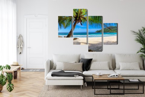 Obraz Wieloczęściowy Tropikalna Plaża Z Palmą 3D Canvas Naturalny 80x50 LBS-2458-NC80-50_2X20-50_2X20-30