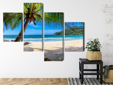 Obraz Wieloczęściowy Tropikalna Plaża Z Palmą 3D Canvas Naturalny 80x50 LBS-2458-NC80-50_2X20-50_2X20-30