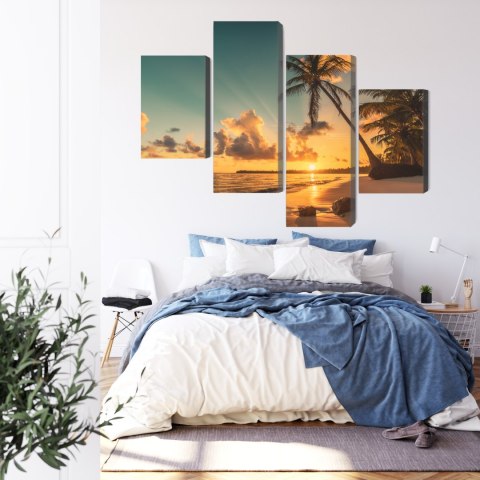 Obraz Wieloczęściowy Zachód Słońca Na Plaży Dominikany Canvas 120x75 LBS-2513-C120-75_2X30-75_2X30-45
