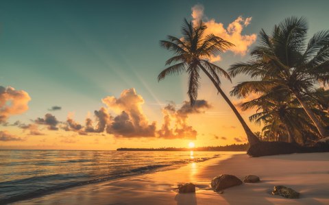 Obraz Wieloczęściowy Zachód Słońca Na Plaży Dominikany Canvas Naturalny 80x50 LBS-2513-NC80-50_2X20-50_2X20-30