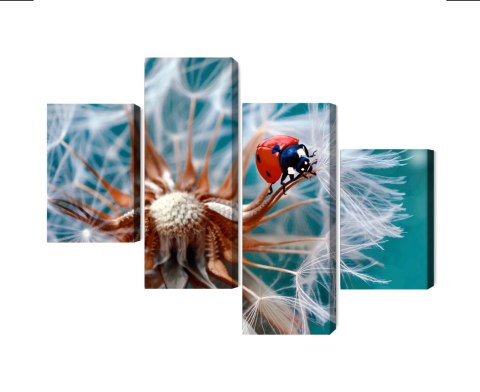 Obraz Wieloczęściowy Biedronka Na Mniszku Lekarskim W Skali Makro Canvas 120x75 LBS-3956-C120-75_2X30-75_2X30-45