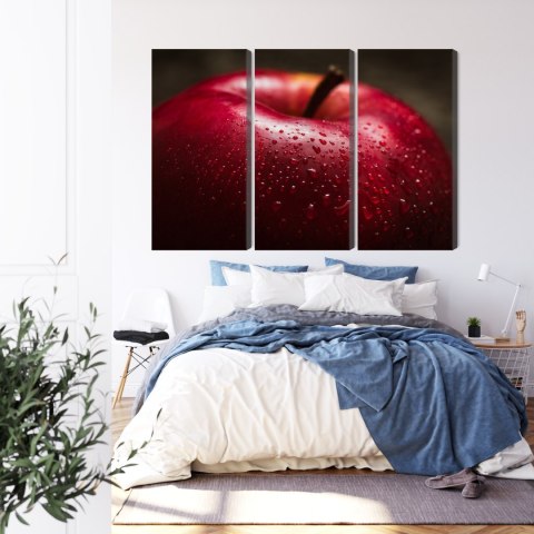 Obraz Wieloczęściowy Czerwone Jabłko W Skali Makro Canvas 120x80 LBS-3898-C120-80_3X40-80