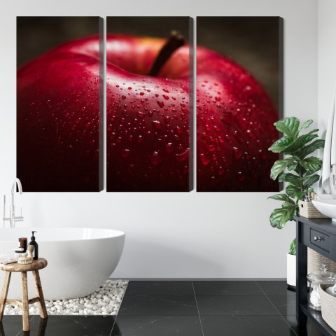 Obraz Wieloczęściowy Czerwone Jabłko W Skali Makro Canvas 120x80 LBS-3898-C120-80_3X40-80
