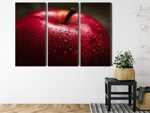 Obraz Wieloczęściowy Czerwone Jabłko W Skali Makro Canvas 120x80 LBS-3898-C120-80_3X40-80