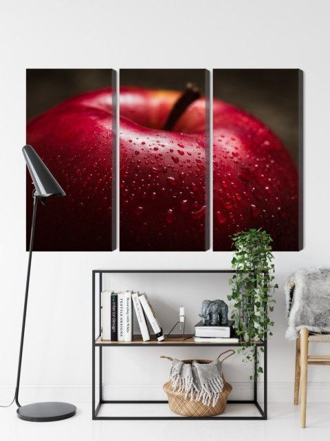 Obraz Wieloczęściowy Czerwone Jabłko W Skali Makro Canvas 120x80 LBS-3898-C120-80_3X40-80