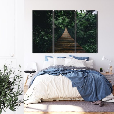 Obraz Wieloczęściowy Drewniany Most Wiszący W Lesie Canvas 120x80 LBS-2004-C120-80_3X40-80