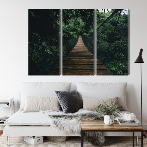 Obraz Wieloczęściowy Drewniany Most Wiszący W Lesie Canvas 120x80 LBS-2004-C120-80_3X40-80