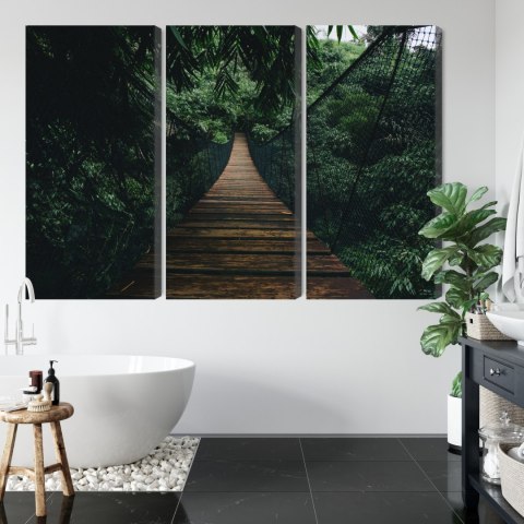 Obraz Wieloczęściowy Drewniany Most Wiszący W Lesie Canvas 120x80 LBS-2004-C120-80_3X40-80