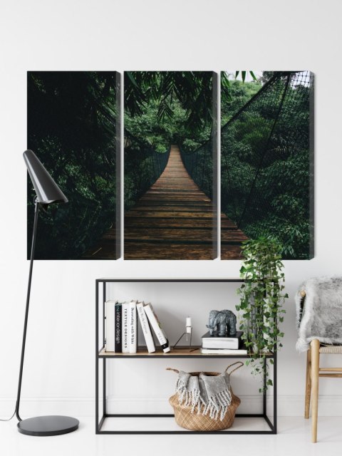 Obraz Wieloczęściowy Drewniany Most Wiszący W Lesie Canvas 120x80 LBS-2004-C120-80_3X40-80