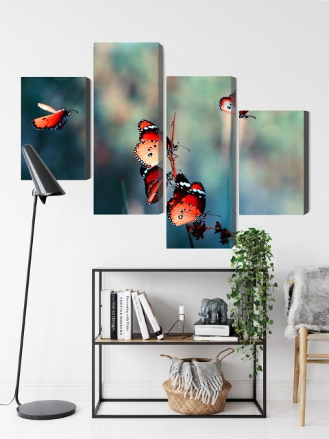 Obraz Wieloczęściowy Kolorowe Motyle W Skali Makro Canvas 120x75 LBS-3826-C120-75_2X30-75_2X30-45