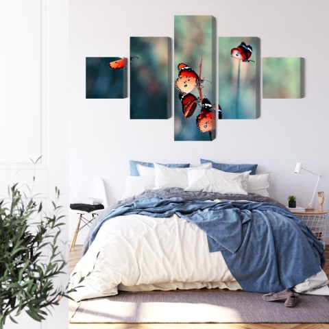 Obraz Wieloczęściowy Kolorowe Motyle W Skali Makro Canvas 150x90 LBS-3827-C150-90_1X30-90_2X30-60_2X30-30
