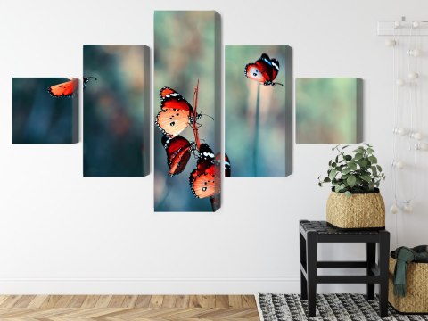 Obraz Wieloczęściowy Kolorowe Motyle W Skali Makro Canvas 150x90 LBS-3827-C150-90_1X30-90_2X30-60_2X30-30