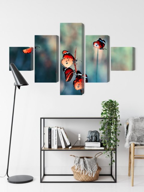 Obraz Wieloczęściowy Kolorowe Motyle W Skali Makro Canvas 150x90 LBS-3827-C150-90_1X30-90_2X30-60_2X30-30