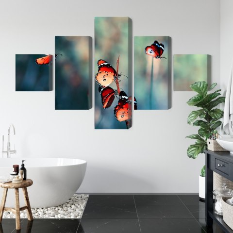 Obraz Wieloczęściowy Kolorowe Motyle W Skali Makro Canvas 200x120 LBS-3827-C200-120_1X40-120_2X40-80_2X40-40