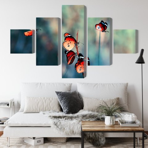 Obraz Wieloczęściowy Kolorowe Motyle W Skali Makro Canvas Naturalny 150x90 LBS-3827-NC150-90_1X30-90_2X30-60_2X30-30