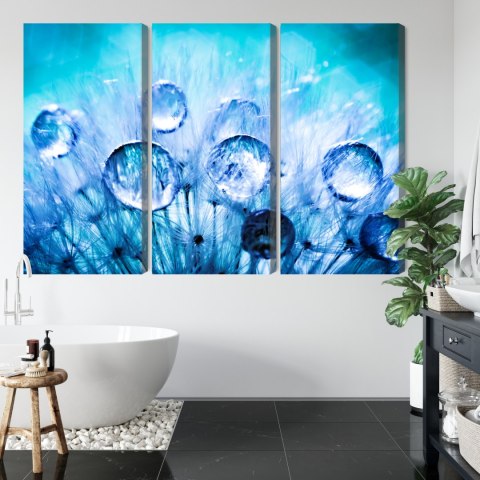 Obraz Wieloczęściowy Krople Rosy Na Nasionach Mniszka Lekarskiego W Skali Makro Canvas 120x80 LBS-3703-C120-80_3X40-80