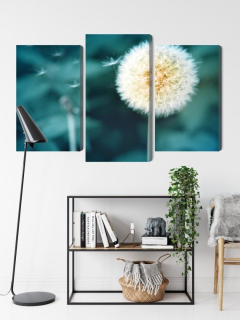 Obraz Wieloczęściowy Kwiat Mniszka Z Bliska 3D Canvas Naturalny 90x60 LBS-3854-NC90-60_1X30-60_2X30-45