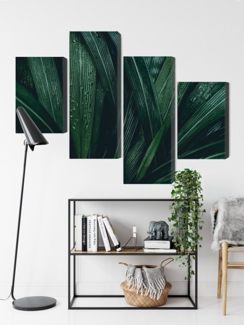 Obraz Wieloczęściowy Liście Ciemnozielone W Skali Makro Canvas 120x75 LBS-3726-C120-75_2X30-75_2X30-45