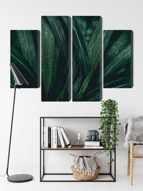 Obraz Wieloczęściowy Liście Ciemnozielone W Skali Makro Canvas Naturalny 200x150 LBS-3725-NC200-150_2X50-150_2X50-100