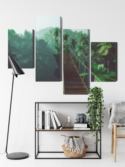 Obraz Wieloczęściowy Most Linowy W Dżungli 3D Canvas Naturalny 80x50 LBS-2002-NC80-50_2X20-50_2X20-30