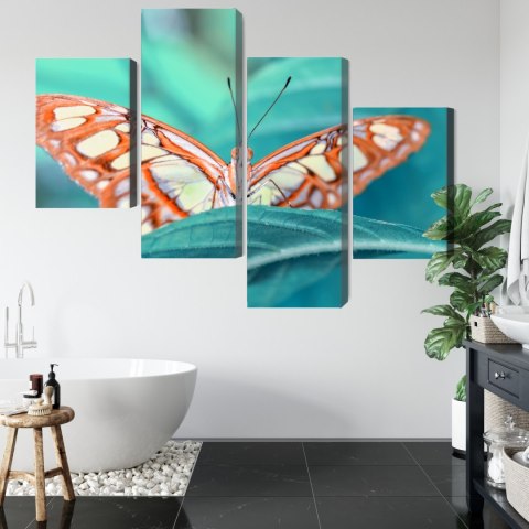 Obraz Wieloczęściowy Motyl Na Liściu W Skali Makro Canvas 120x75 LBS-3941-C120-75_2X30-75_2X30-45