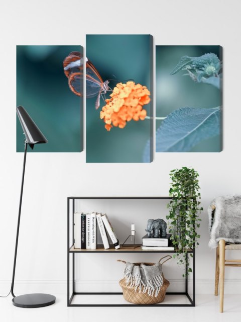 Obraz Wieloczęściowy Motyl W Letnim Ogrodzie Canvas Naturalny 90x60 LBS-3829-NC90-60_1X30-60_2X30-45