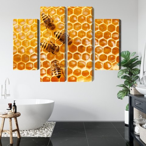 Obraz Wieloczęściowy Pszczoły Na Plastrze Miodu Canvas 80x60 LBS-3890-C80-60_2X20-60_2X20-40