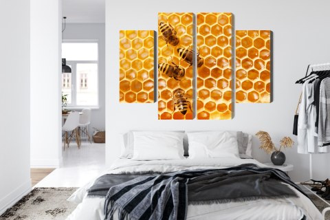 Obraz Wieloczęściowy Pszczoły Na Plastrze Miodu Canvas Naturalny 80x60 LBS-3890-NC80-60_2X20-60_2X20-40