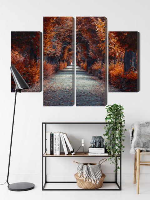 Obraz Wieloczęściowy Ścieżka W Głąb Jesiennego Lasu Canvas Naturalny 80x60 LBS-1886-NC80-60_2X20-60_2X20-40