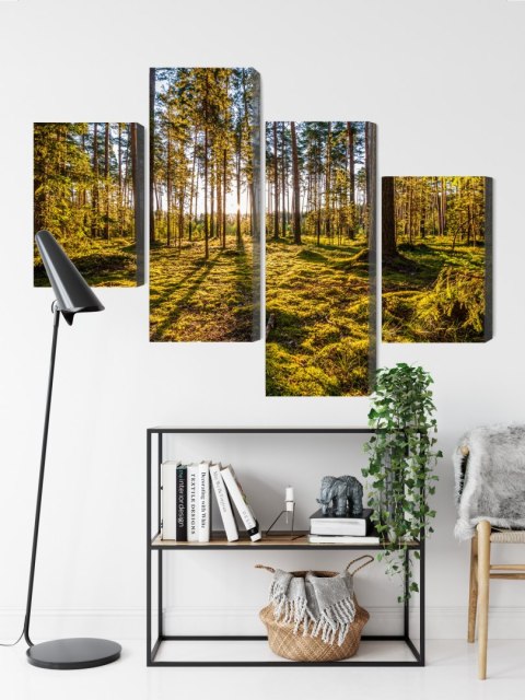Obraz Wieloczęściowy Słoneczny Leśny Krajobraz 3D Canvas 120x75 LBS-1927-C120-75_2X30-75_2X30-45