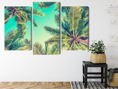 Obraz Wieloczęściowy Widok Z Dołu Na Palmy Canvas 120x80 LBS-2015-C120-80_1X40-80_2X40-60