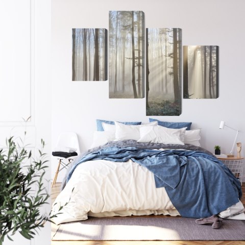 Obraz Wieloczęściowy Wschód Słońca W Lesie Canvas Naturalny 80x50 LBS-1855-NC80-50_2X20-50_2X20-30