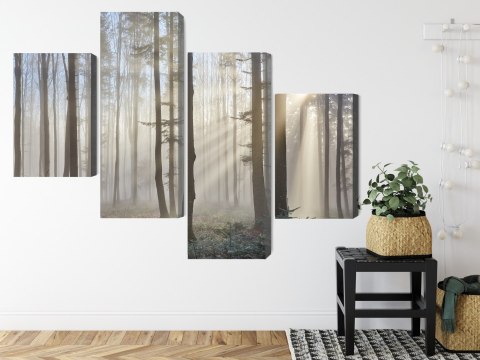 Obraz Wieloczęściowy Wschód Słońca W Lesie Canvas Naturalny 80x50 LBS-1855-NC80-50_2X20-50_2X20-30