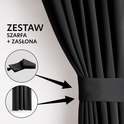 RESTILO zasłona BLACKOUT kolor czarny szarfa upinająca styl klasyczny taśma materiał blackout 140x300 - CURT/AH/BLACKOUT/PLEAT/B