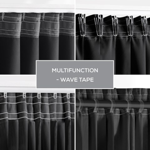 RESTILO zasłona BLACKOUT kolor czarny szarfa upinająca styl klasyczny taśma materiał blackout 140x300 - CURT/AH/BLACKOUT/PLEAT/B