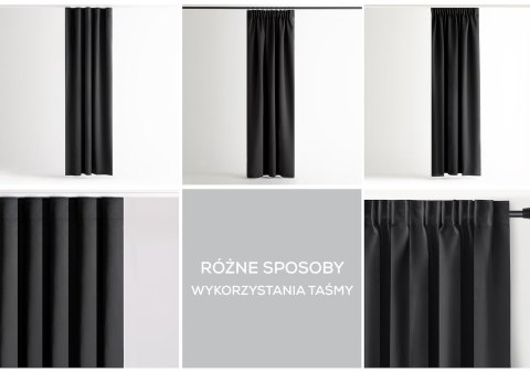 RESTILO zasłona BLACKOUT kolor czarny szarfa upinająca styl klasyczny taśma materiał blackout 140x300 - CURT/AH/BLACKOUT/PLEAT/B