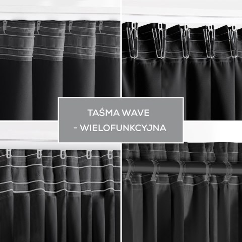 RESTILO zasłona BLACKOUT kolor czarny szarfa upinająca styl klasyczny taśma materiał blackout 140x300 - CURT/AH/BLACKOUT/PLEAT/B