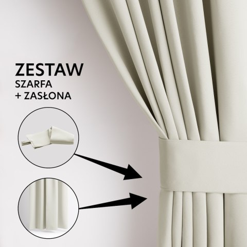 RESTILO zasłona BLACKOUT kolor kremowy szarfa upinająca styl klasyczny taśma materiał blackout 140x300 - CURT/AH/BLACKOUT/PLEAT/