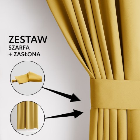 RESTILO zasłona BLACKOUT kolor musztardowy szarfa upinająca styl klasyczny taśma materiał blackout 140x300 - CURT/AH/BLACKOUT/PL