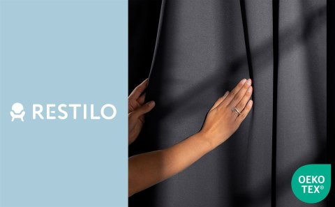 RESTILO zasłona BLACKOUT kolor stalowy szarfa upinająca styl klasyczny taśma materiał blackout 200x300 - CURT/AH/BLACKOUT/PLEAT/