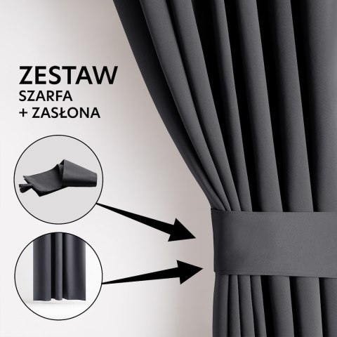 RESTILO zasłona BLACKOUT kolor stalowy szarfa upinająca styl klasyczny taśma materiał blackout 200x300 - CURT/AH/BLACKOUT/PLEAT/