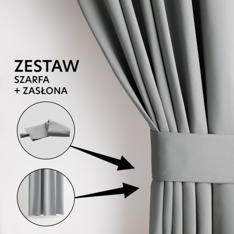 RESTILO zasłona BLACKOUT kolor szary szarfa upinająca styl klasyczny taśma materiał blackout 200x300 - CURT/AH/BLACKOUT/PLEAT/SI