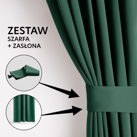 RESTILO zasłona BLACKOUT kolor butelkowa zieleń szarfa upinająca styl klasyczny taśma materiał blackout 200x175 - CURT/AH/BLACKO