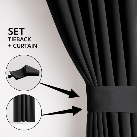 RESTILO zasłona BLACKOUT kolor czarny szarfa upinająca styl klasyczny taśma materiał blackout 200x175 - CURT/AH/BLACKOUT/PLEAT/B