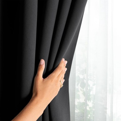 RESTILO zasłona BLACKOUT kolor czarny szarfa upinająca styl klasyczny taśma materiał blackout 200x175 - CURT/AH/BLACKOUT/PLEAT/B