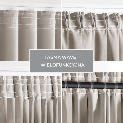 RESTILO zasłona BLACKOUT kolor jasny beżowy szarfa upinająca styl klasyczny taśma materiał blackout 200x175 - CURT/AH/BLACKOUT/P