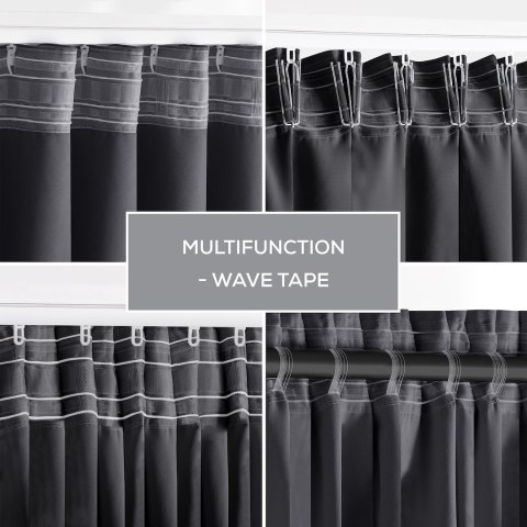 RESTILO zasłona BLACKOUT kolor stalowy szarfa upinająca styl klasyczny taśma materiał blackout 200x175 - CURT/AH/BLACKOUT/PLEAT/