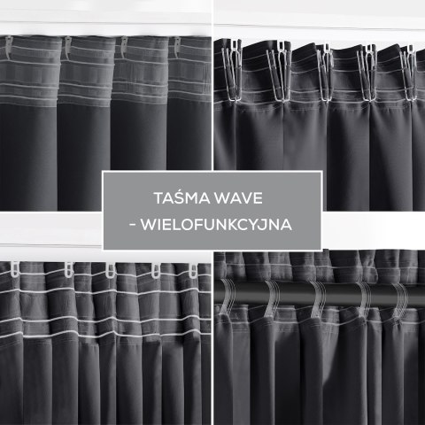 RESTILO zasłona BLACKOUT kolor stalowy szarfa upinająca styl klasyczny taśma materiał blackout 200x175 - CURT/AH/BLACKOUT/PLEAT/