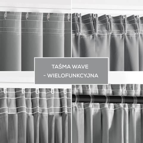 RESTILO zasłona BLACKOUT kolor szary szarfa upinająca styl klasyczny taśma materiał blackout 200x175 - CURT/AH/BLACKOUT/PLEAT/SI